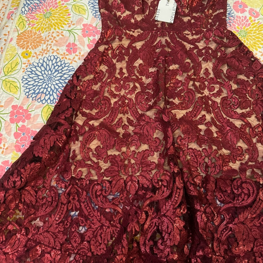 Dress the Population Burgundy Lace Maxi Dress - Picture 5 of 6